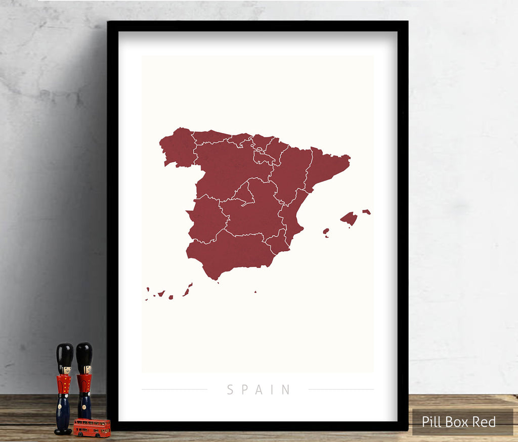 Spain  Map: Country Map of Spain - Colour Series Art Print