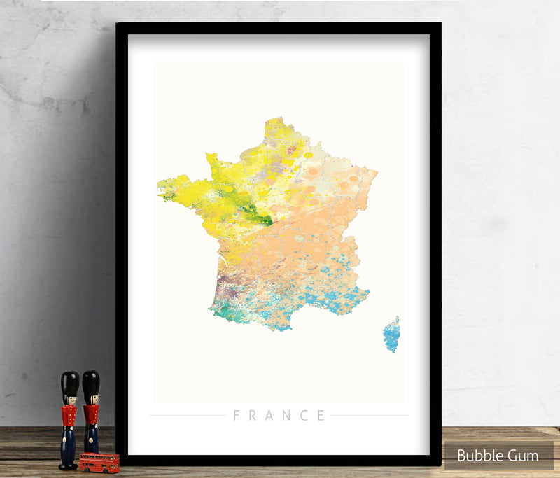 France Map: Country Map of France  - Nature Series Art Print