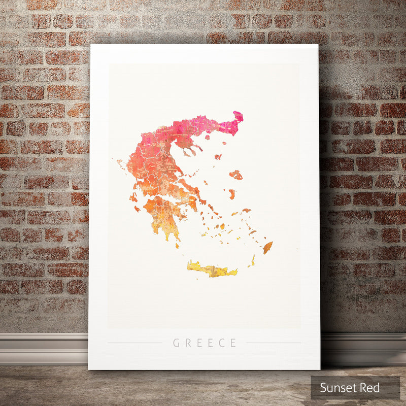 Greece Map: Country Map of Greece - Sunset Series Art Print