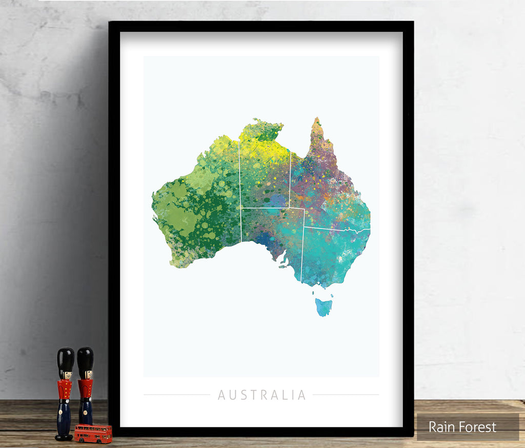 Australia Map: Country Map of Australia  - Nature Series Art Print