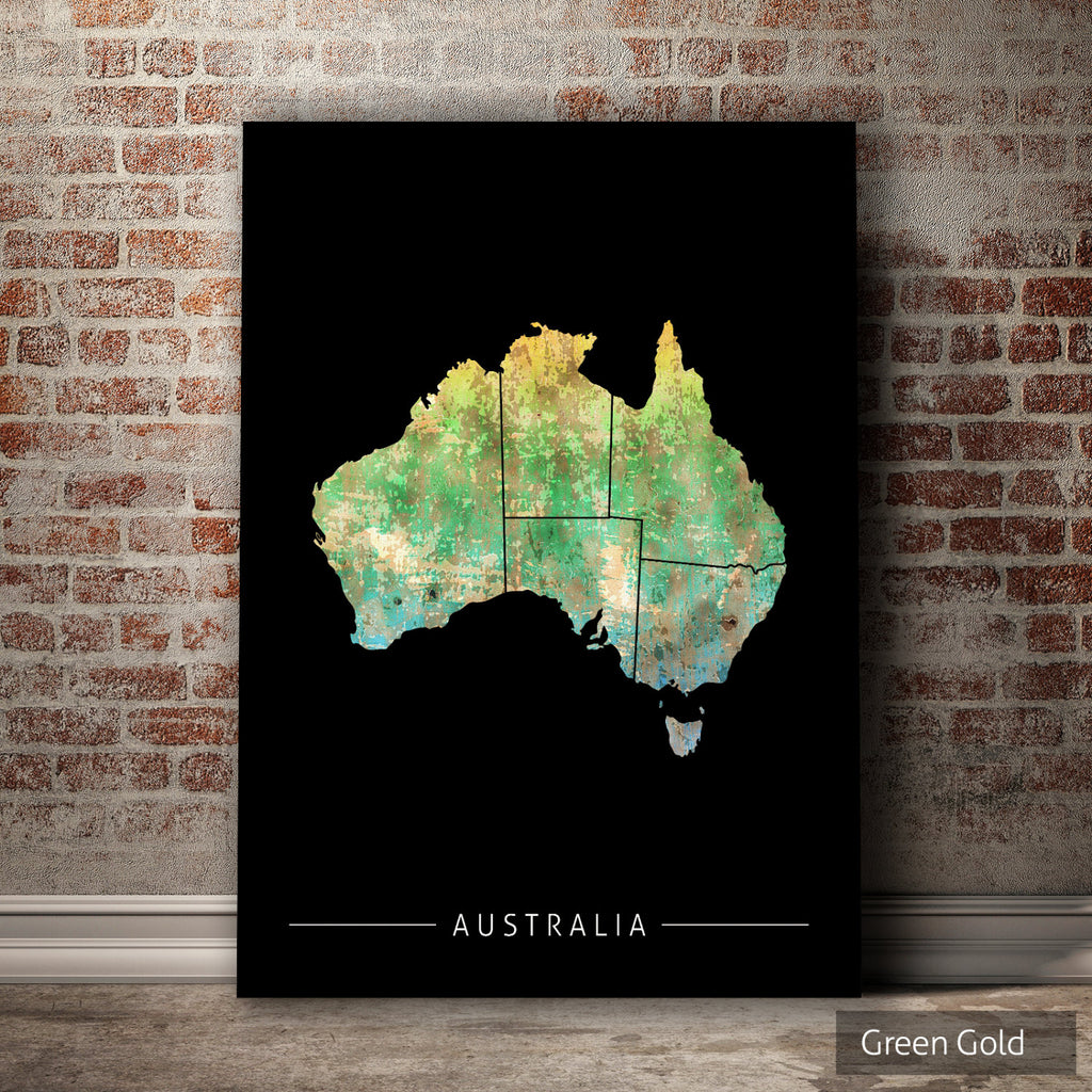 Australia Map: Country Map of Australia - Sunset Series Art Print