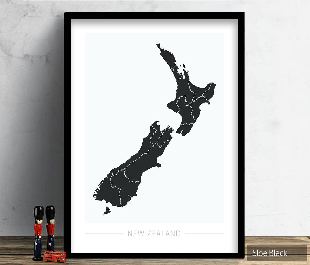 New Zealand Map: Country Map of New Zealand - Colour Series Art Print