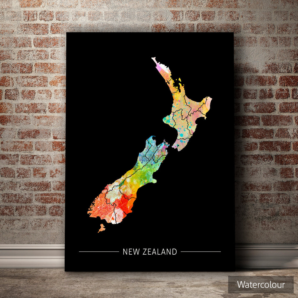 New Zealand Map: Country Map of New Zealand - Sunset Series Art Print