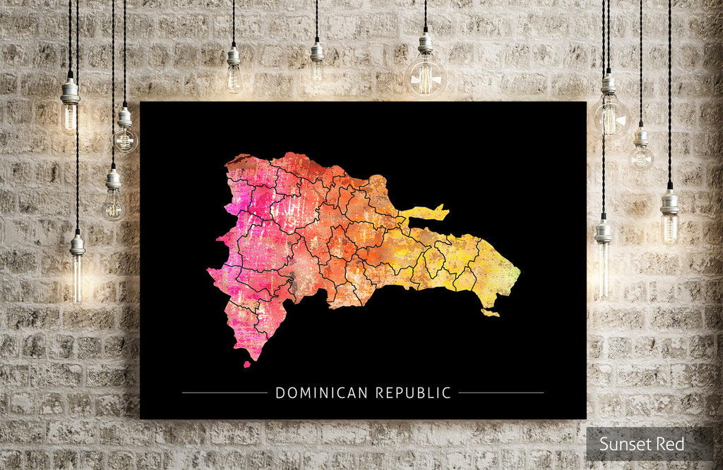 Dominican Republic Map: Country Map: Sunset Series Art Print
