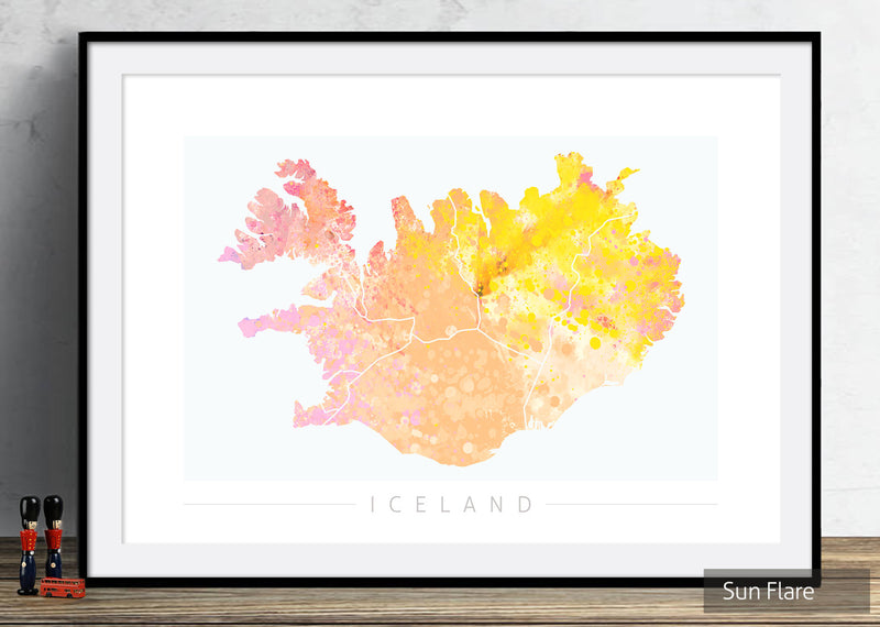 Iceland Map: Country Map of Iceland  - Nature Series Art Print