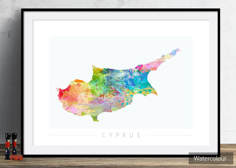 Cyprus Map: Country Map of Cyprus - Sunset Series Art Print