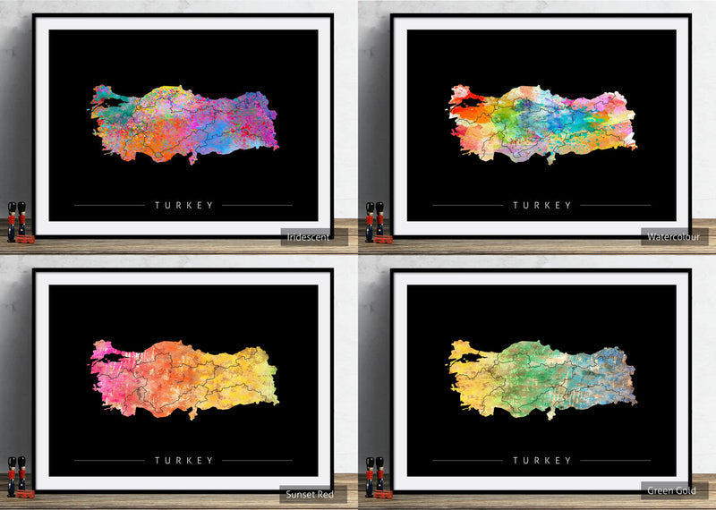 Turkey Map: Country Map of Turkey - Sunset Series Art Print