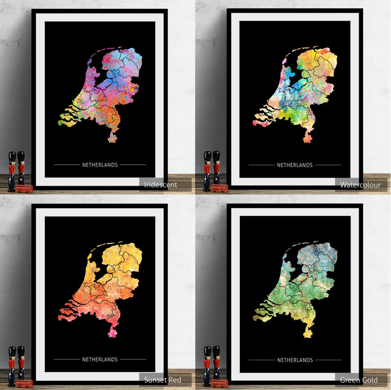 Netherlands Map: Country Map of Netherlands - Sunset Series Art Print