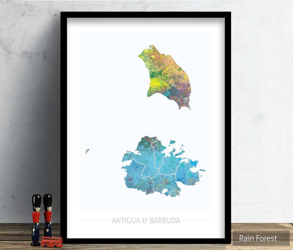 Antigua and Barbuda Map: Country Map  - Nature Series Art Print