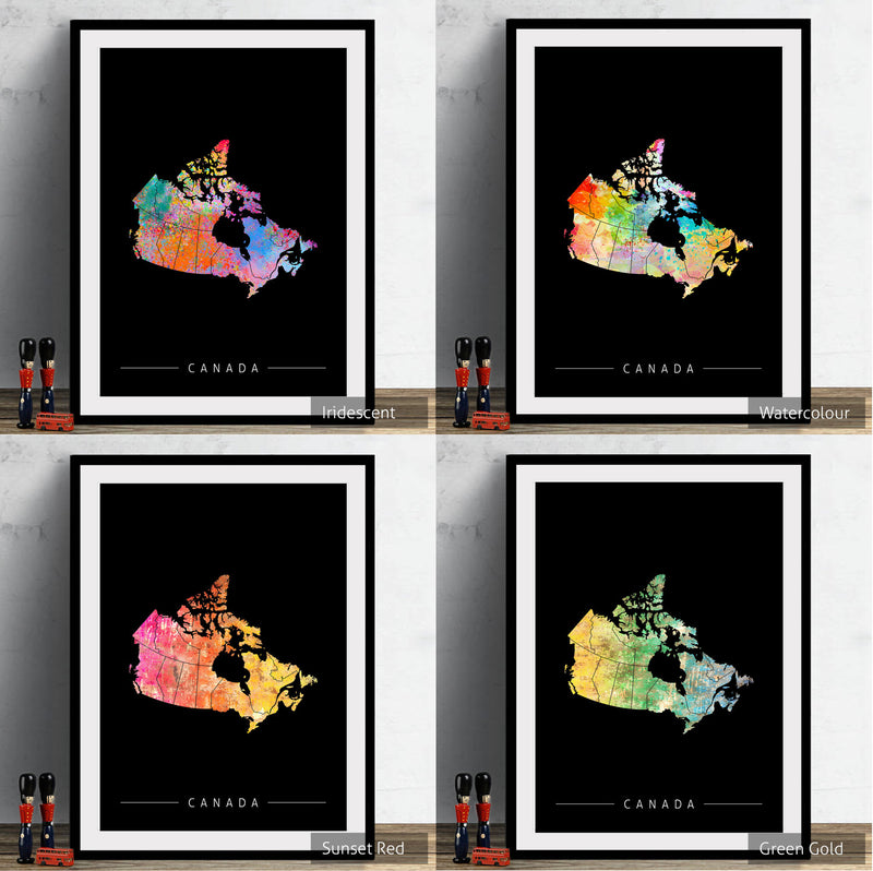 Canada Map: Country Map of Canada - Sunset Series Art Print