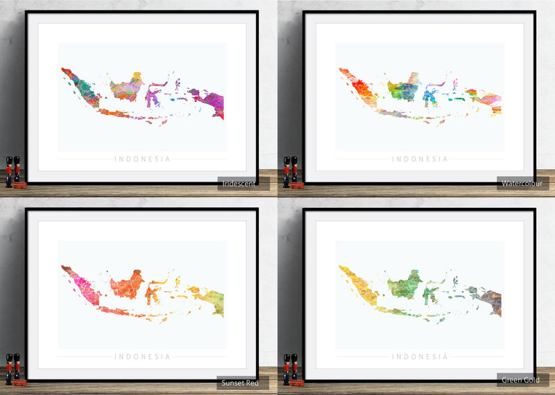 Indonesia Map: Country Map of Indonesia - Sunset Series Art Print