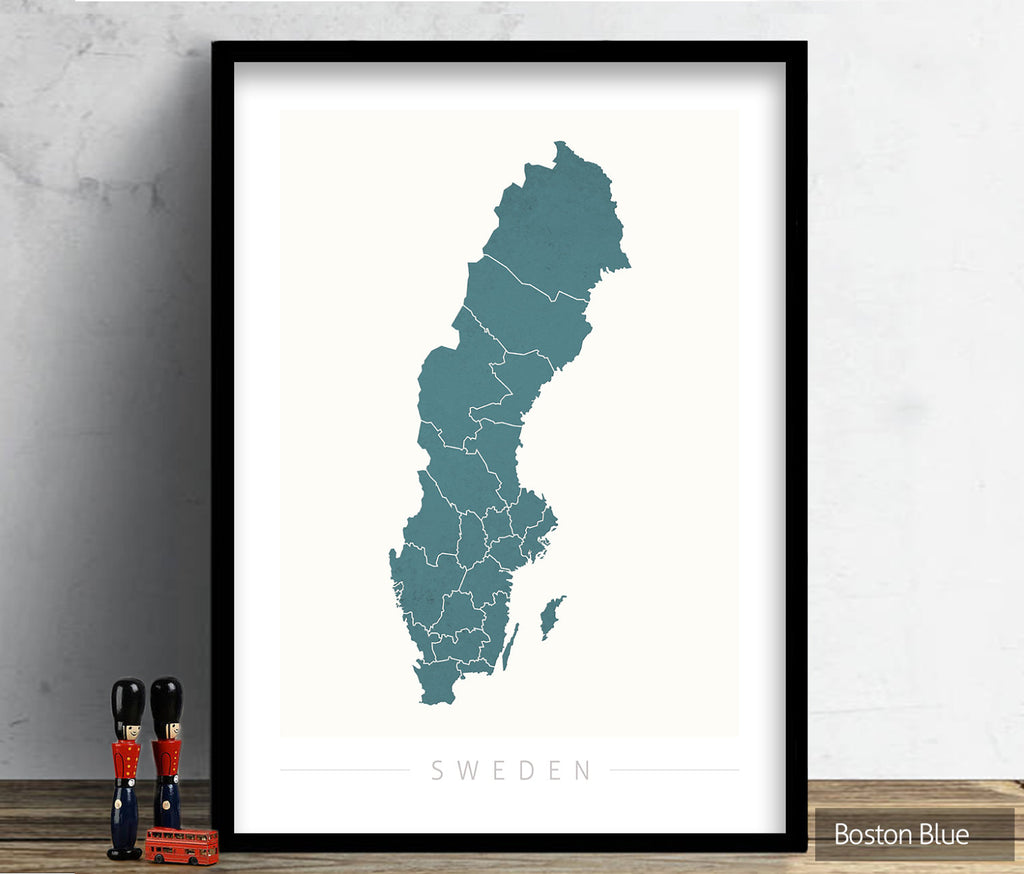 Sweden Map: Country Map of Sweden - Colour Series Art Print