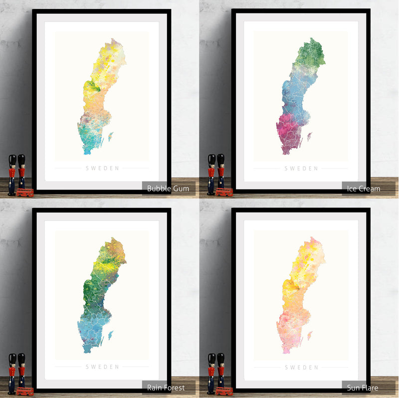 Sweden Map: Country Map of Sweden - Nature Series Art Print
