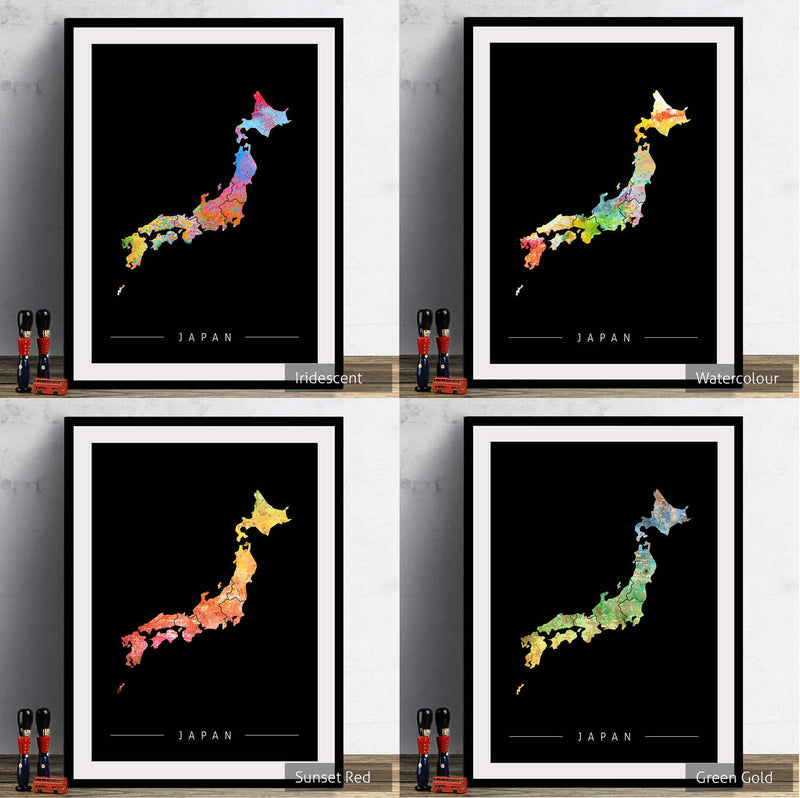 Japan Map: Country Map of Japan - Sunset Series Art Print