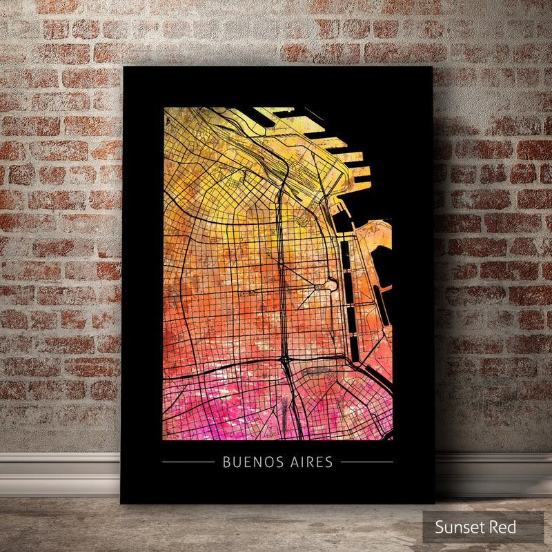 Buenos Aires Map: City Street Map, Argentina - Sunset Series Art Print