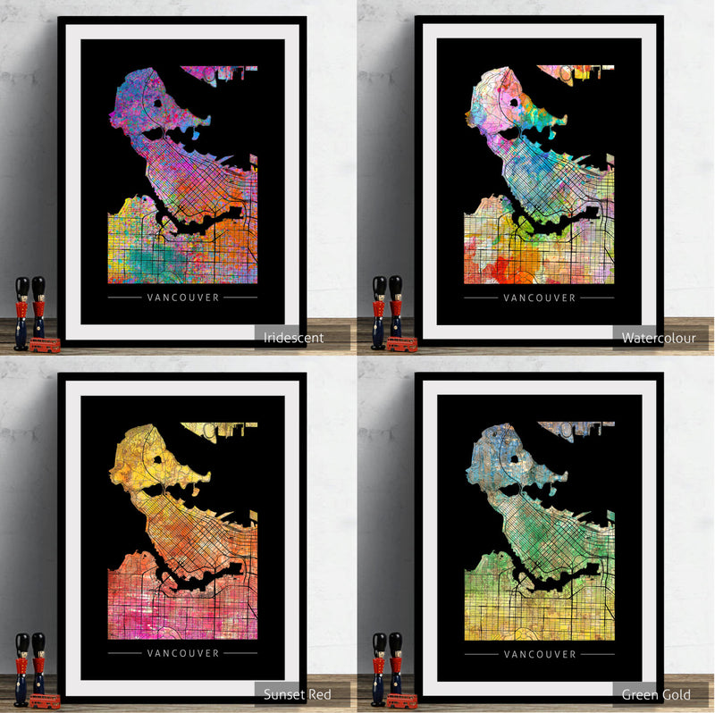 Vancouver Map: City Street Map of Vancouver, Canada - Sunset Series Art Print