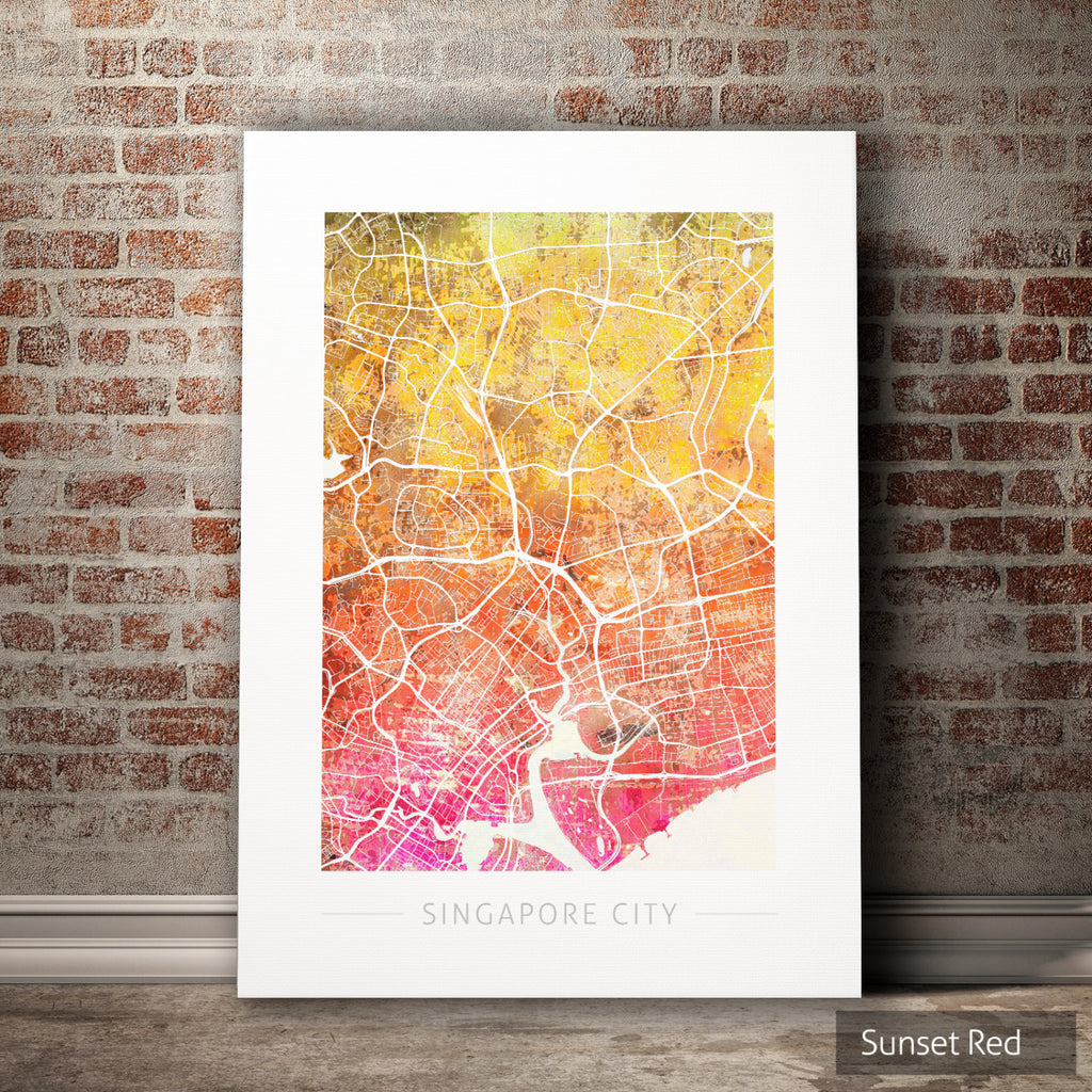 Singapore City Map: City Street Map of Singapore City - Sunset Series Art Print