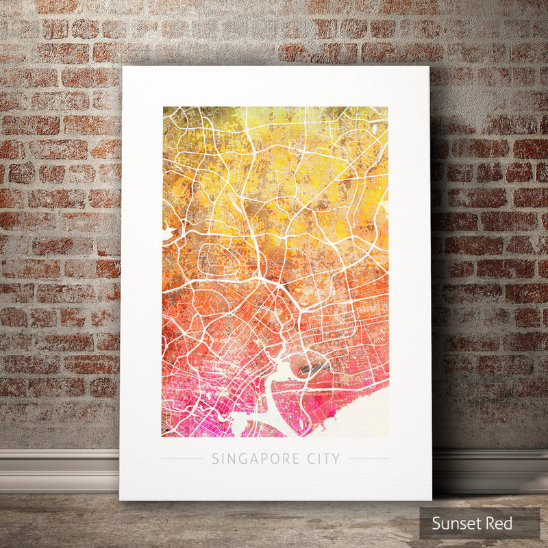 Singapore City Map: City Street Map of Singapore City - Sunset Series Art Print