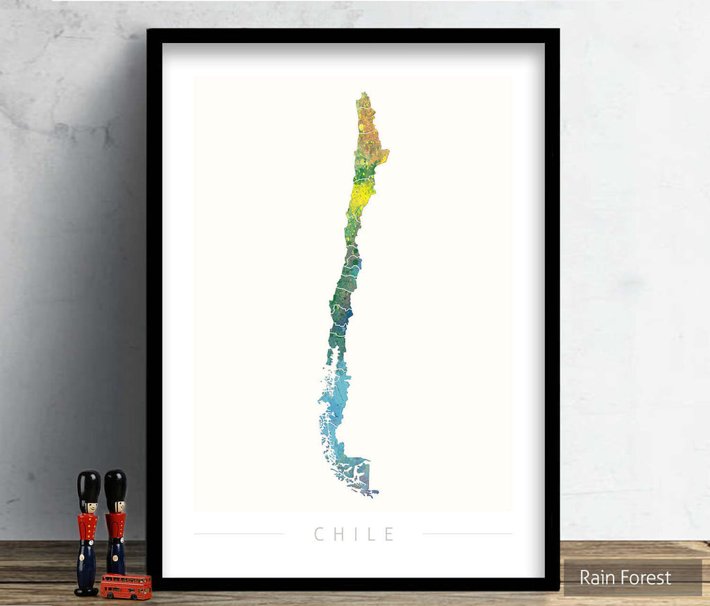 Chile Map: Country Map of Chile  - Nature Series Art Print