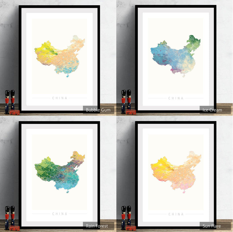 China Map: Country Map of China  - Nature Series Art Print