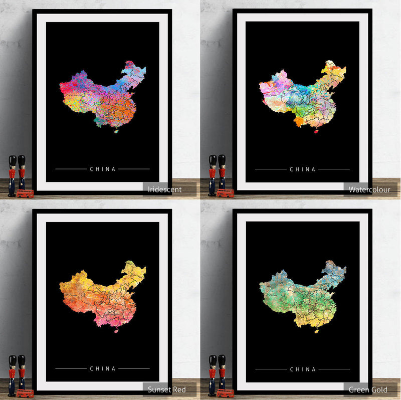 China Map: Country Map of China - Sunset Series Art Print