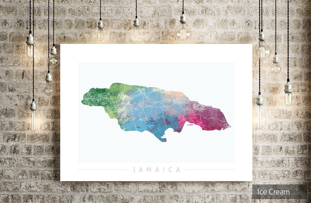 Jamaica Map: Country Map of Jamaica  - Nature Series Art Print