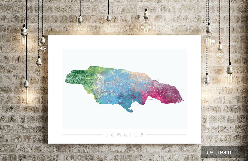 Jamaica Map: Country Map of Jamaica  - Nature Series Art Print
