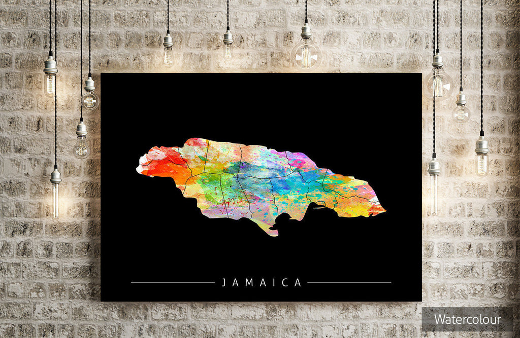 Jamaica Map: Country Map of Jamaica - Sunset Series Art Print