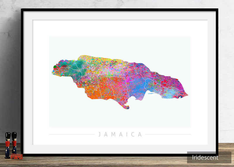 Jamaica Map: Country Map of Jamaica - Sunset Series Art Print