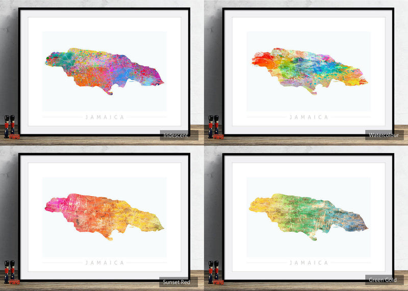 Jamaica Map: Country Map of Jamaica - Sunset Series Art Print