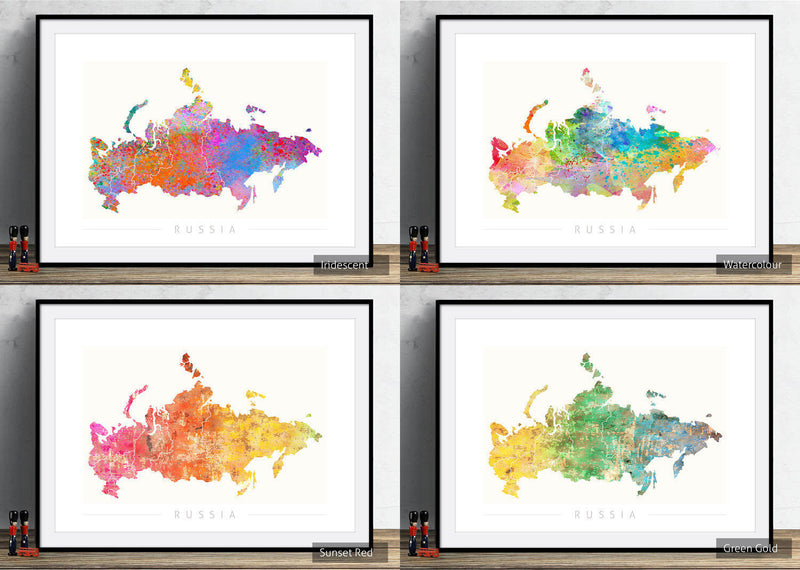 Russia Map: Country Map of Russia - Sunset Series Art Print