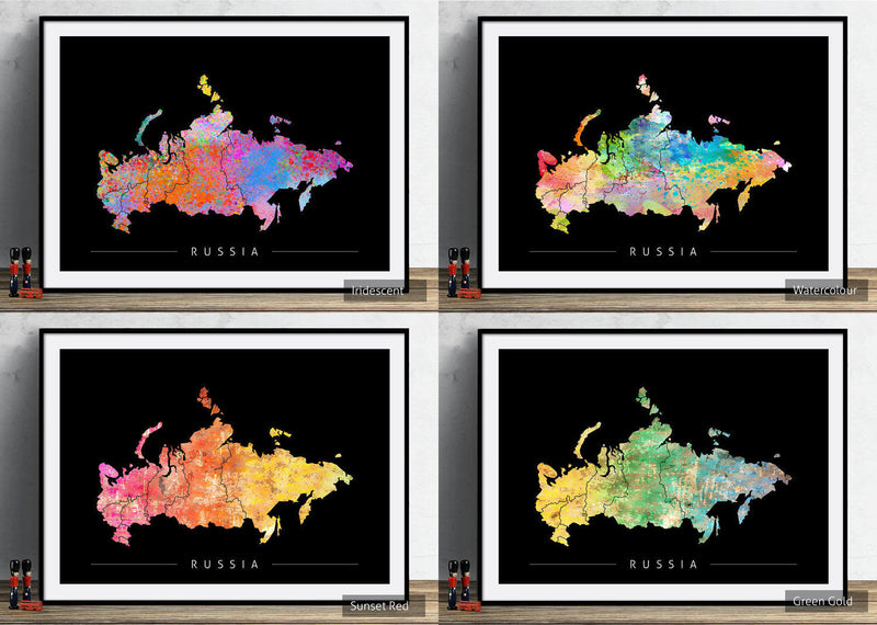 Russia Map: Country Map of Russia - Sunset Series Art Print