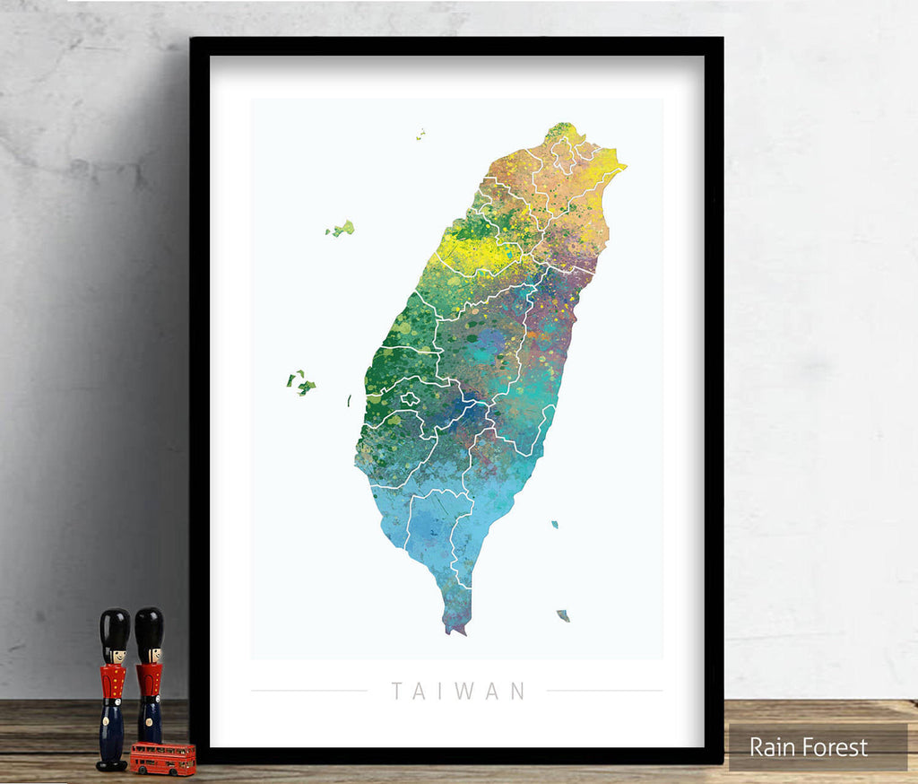 Taiwan Map: Country Map of Taiwan - Nature Series Art Print