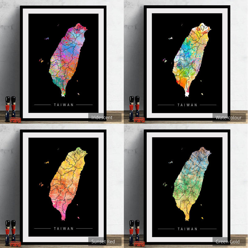 Taiwan Map: Country Map of Taiwan - Sunset Series Art Print