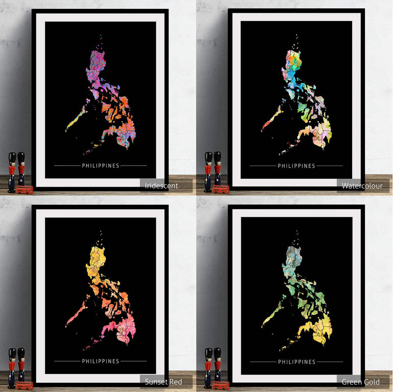 Philippines Map: Country Map of the Philippines - Sunset Series Art Print