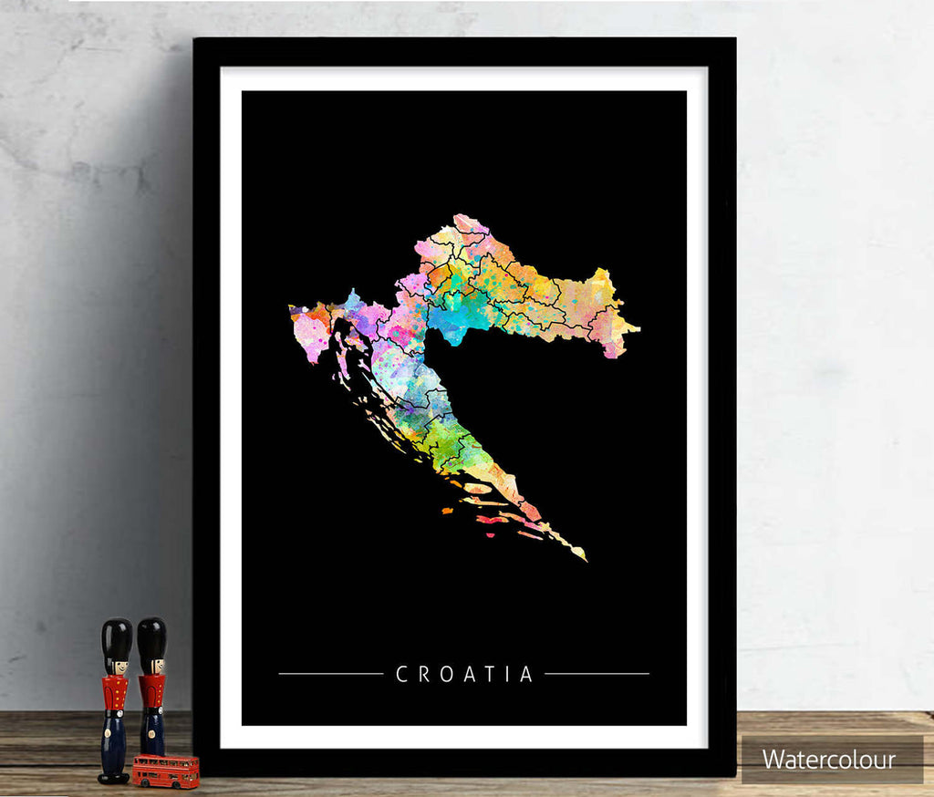 Croatia Map: Country Map of Croatia - Sunset Series Art Print