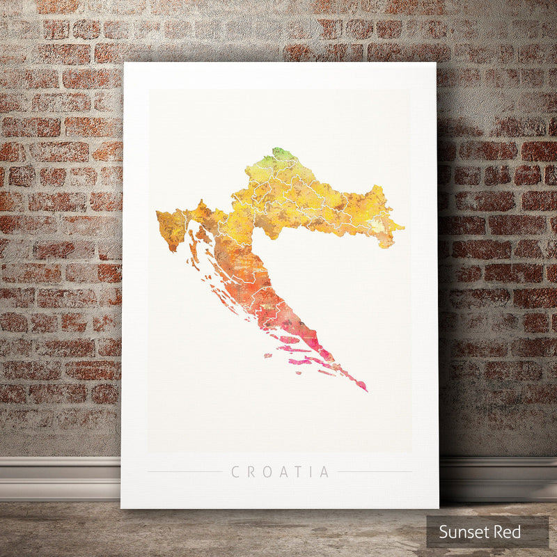 Croatia Map: Country Map of Croatia - Sunset Series Art Print