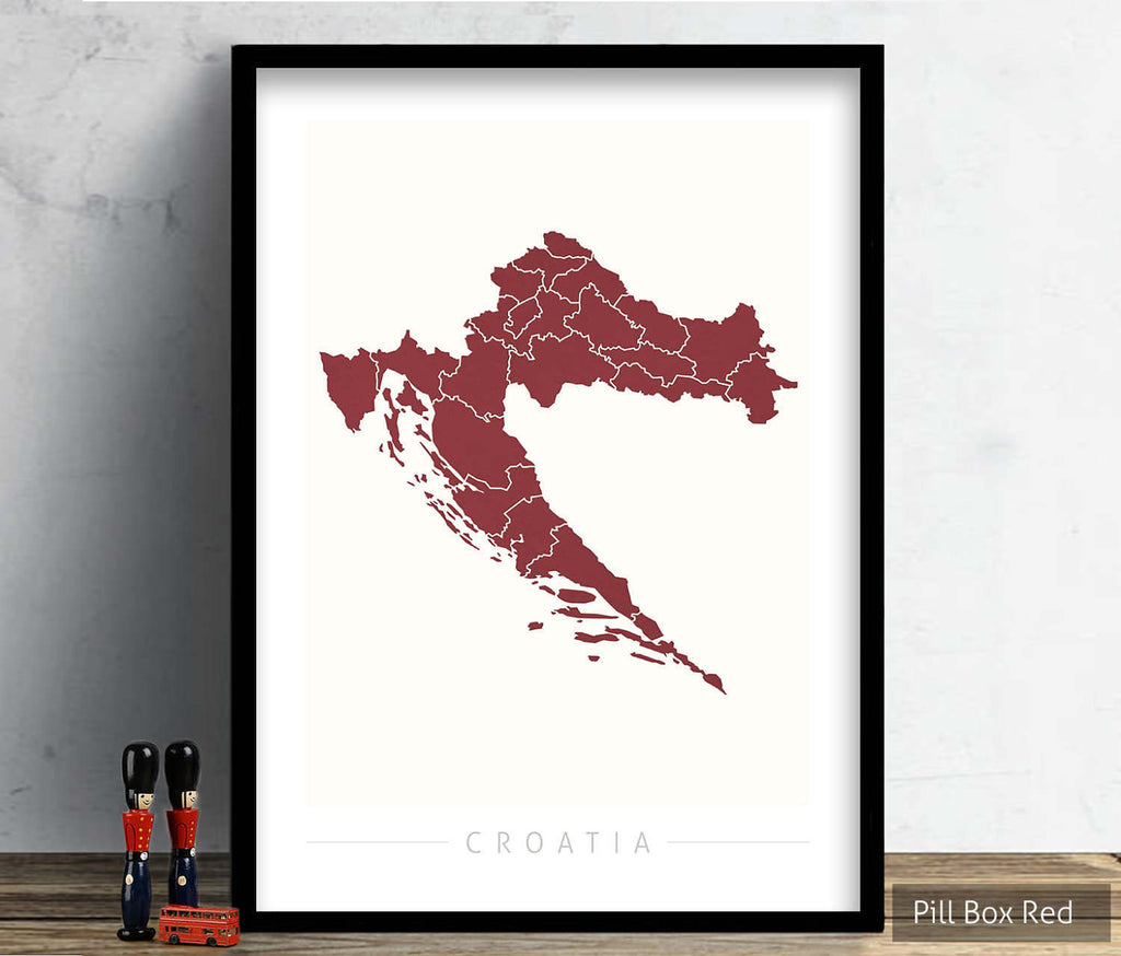 Croatia Map: Country Map of Croatia - Colour Series Art Print