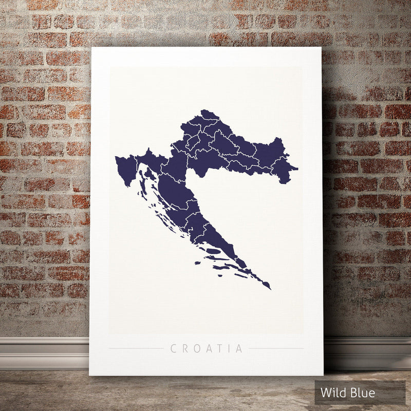 Croatia Map: Country Map of Croatia - Colour Series Art Print