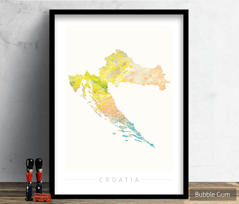 Croatia Map: Country Map of Croatia - Nature Series Art Print