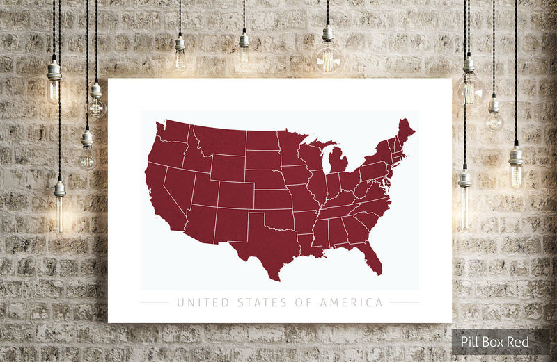 USA Map: Country Map of United States of America - Colour Series Art Print
