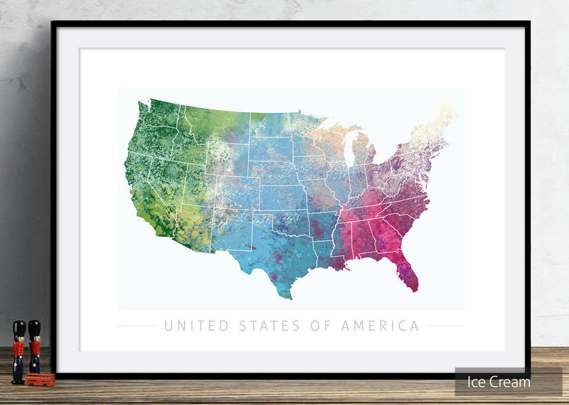 USA Map: Country Map: Nature Series Art Print