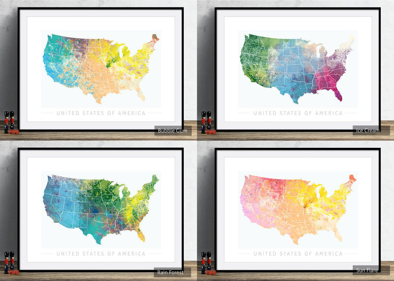USA Map: Country Map: Nature Series Art Print