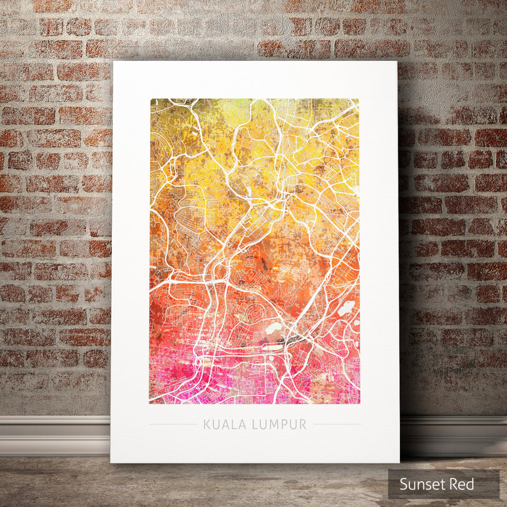 Kuala Lumpur Map: City Street Map, Malaysia - Sunset Series Art Print