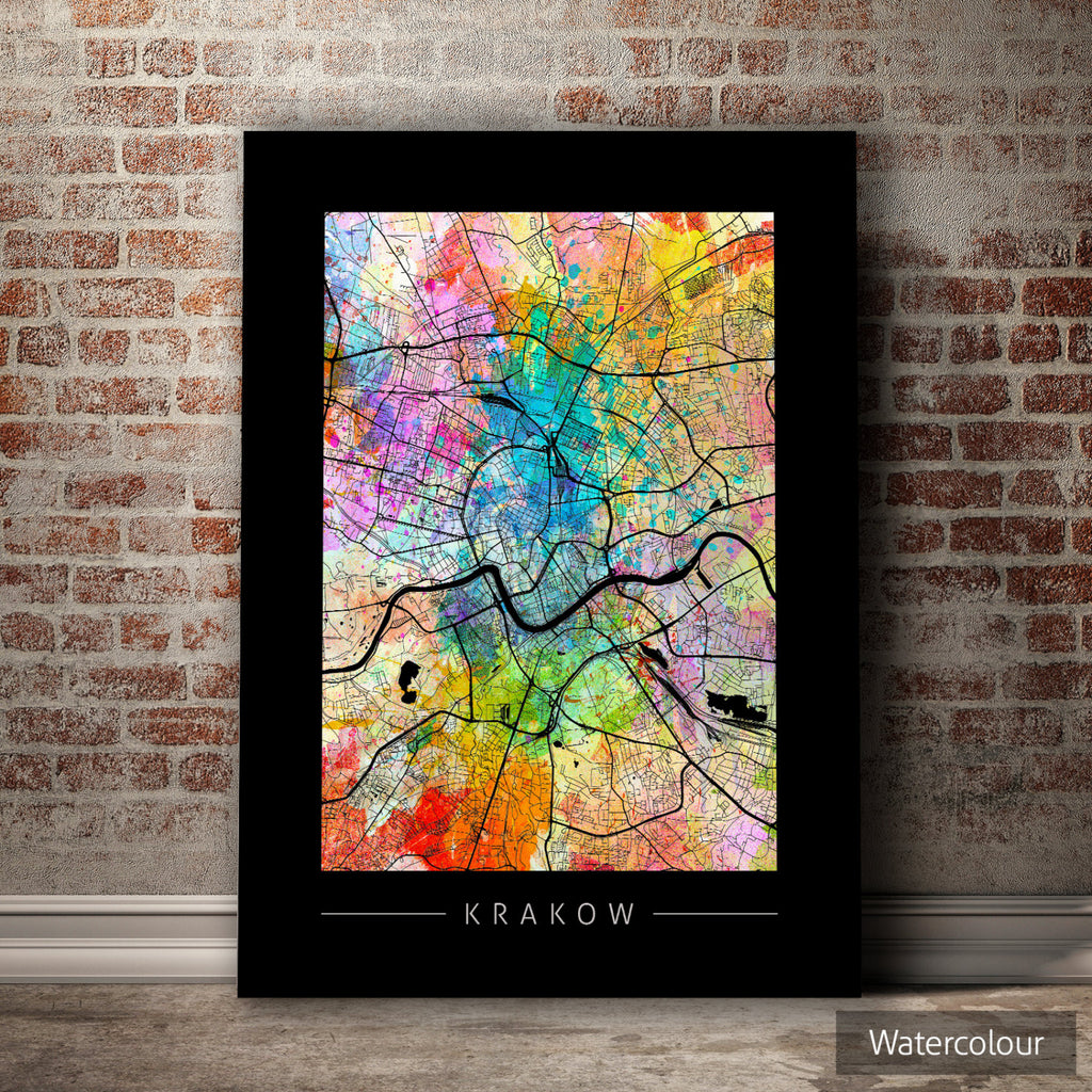 Kraków Map: City Street Map of Kraków, Poland - Sunset Series Art Print