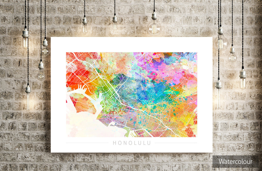 Honolulu Map: City Street Map of Honolulu, Hawaii, USA - Sunset Series Art Print