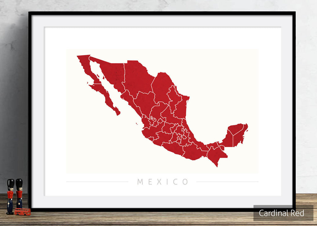 Mexico Map: Country Map of Mexico - Colour Series Art Print