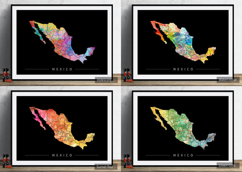 Mexico Map: Country Map of the Mexico - Sunset Series Art Print