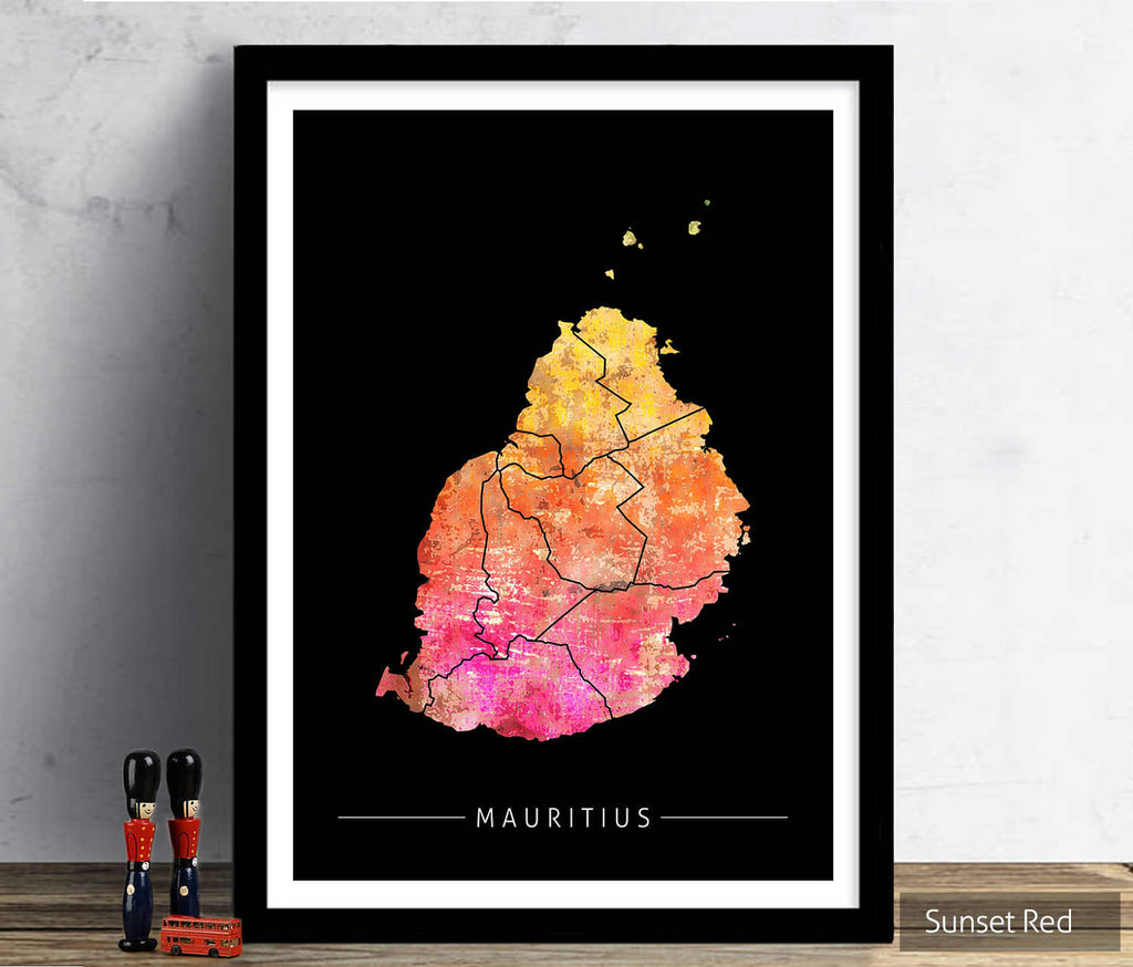 Mauritius Map: Island Map of Mauritius - Sunset Series Art Print