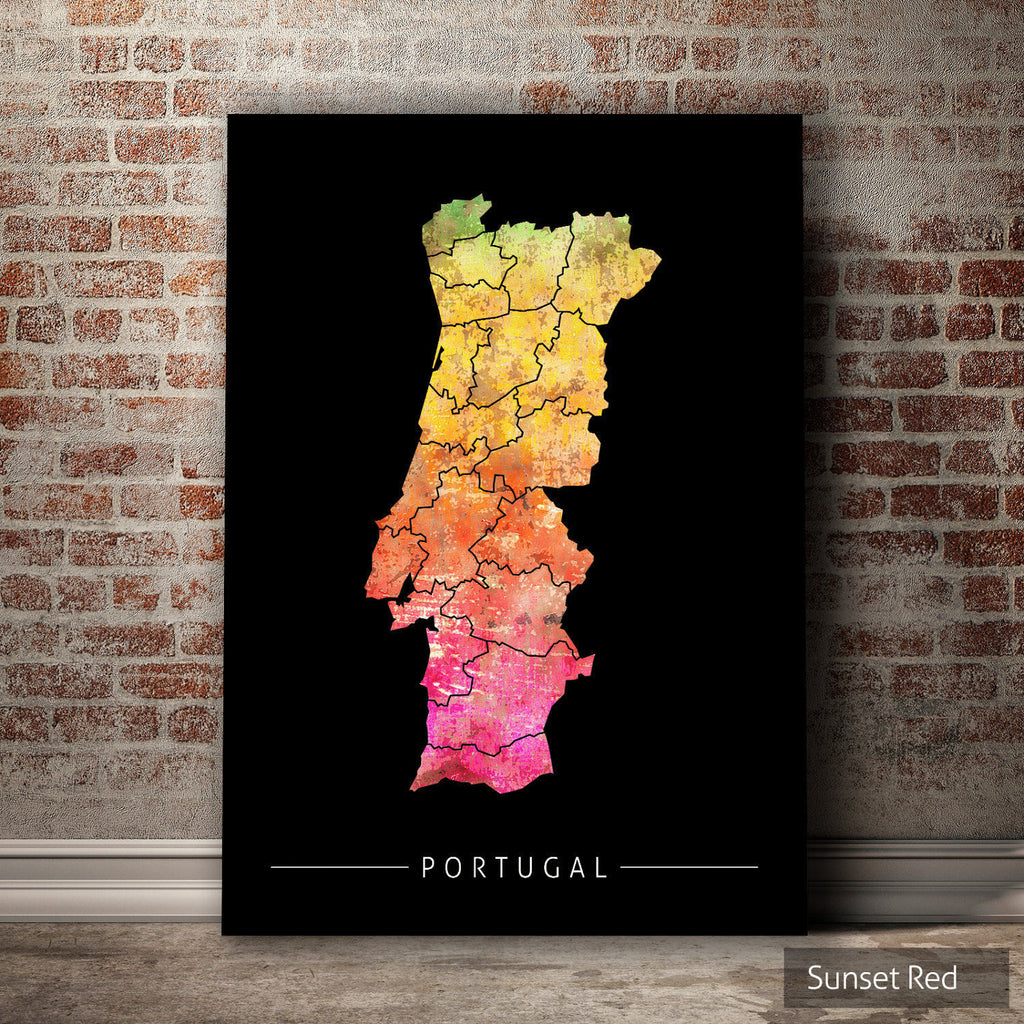 Portugal Map: Country Map of Portugal - Sunset Series Art Print